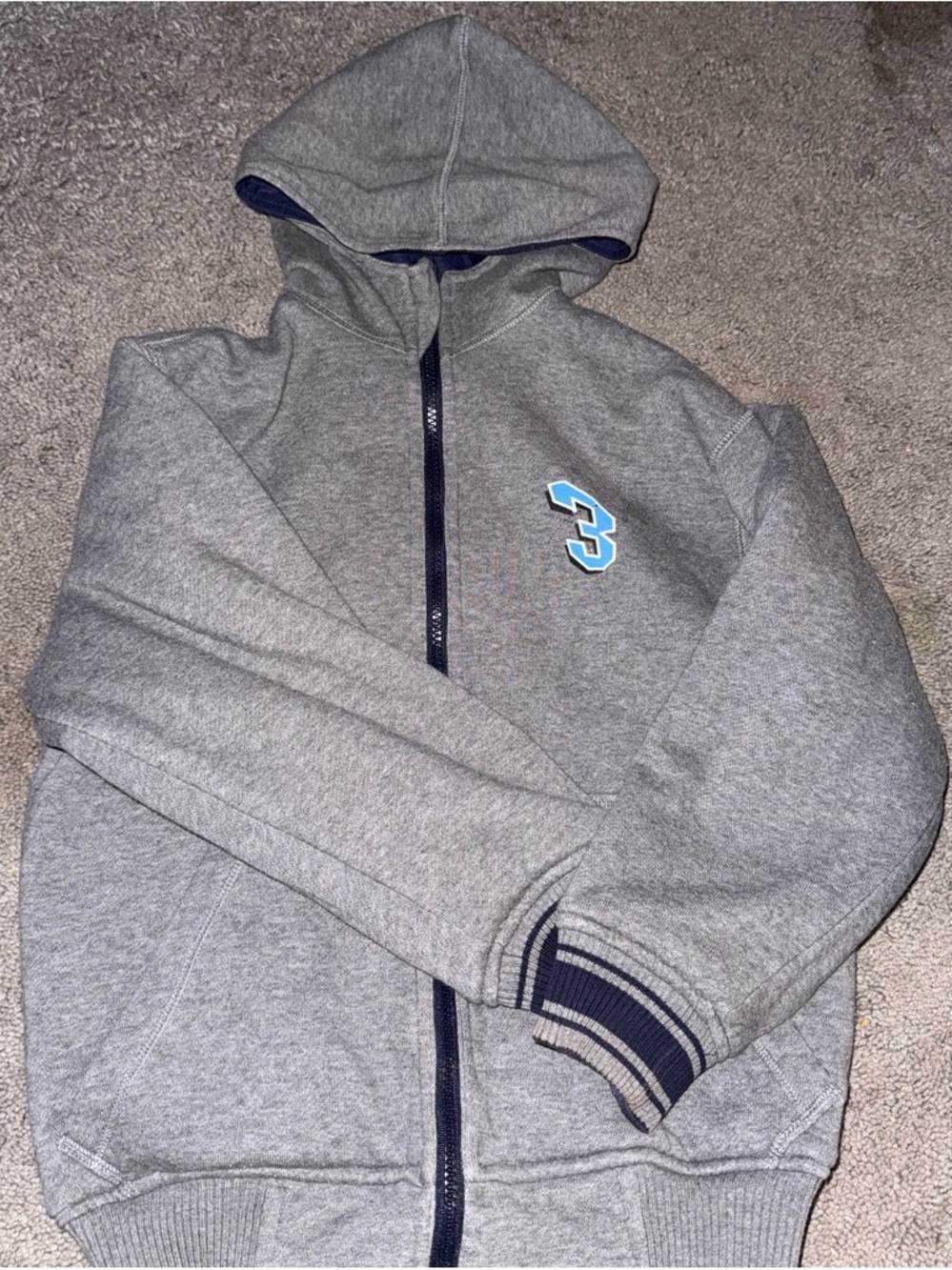 Kids Grey Hooded Zip Jacket with Blue Accent